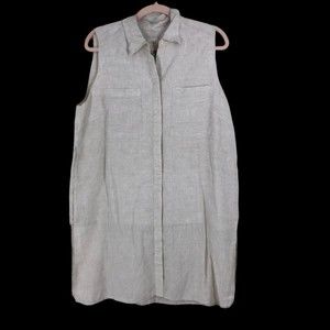 Chico’s 100% Linen, Long-Lined Tunic Shirt Top w/Side Slits, Front Pockets SZ